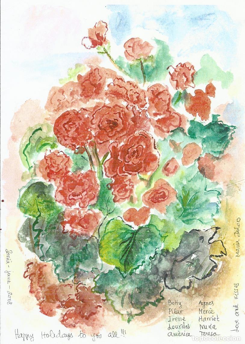 Cartoline: Happy Holidays to you all. 2008. Love and kisses. Maria Dolors. Flores y planta. Postal. 15x10,5 cm.