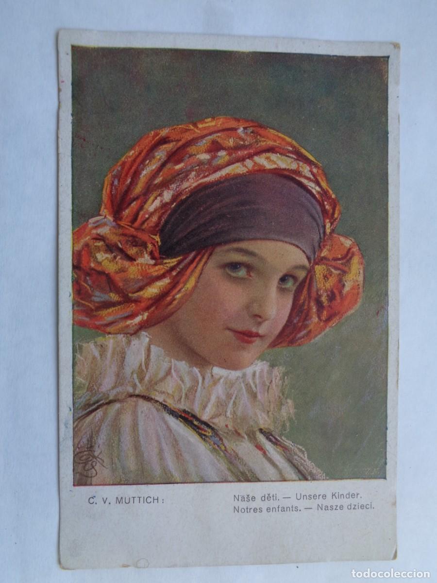 Postales: PRECIOSA POSTAL CON BONITO DIBUJO DE MUTTICH : JOVEN CHICA , NI&Ntilde;A . PRINCIPIOS DE SIGLO, POLONIA