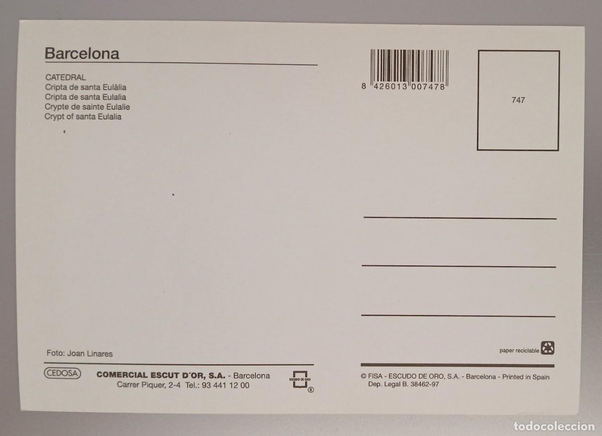 Postales: Tarjeta postal antigua. Cripta de Santa Eulalia. Catedral de Barcelona - Foto 2