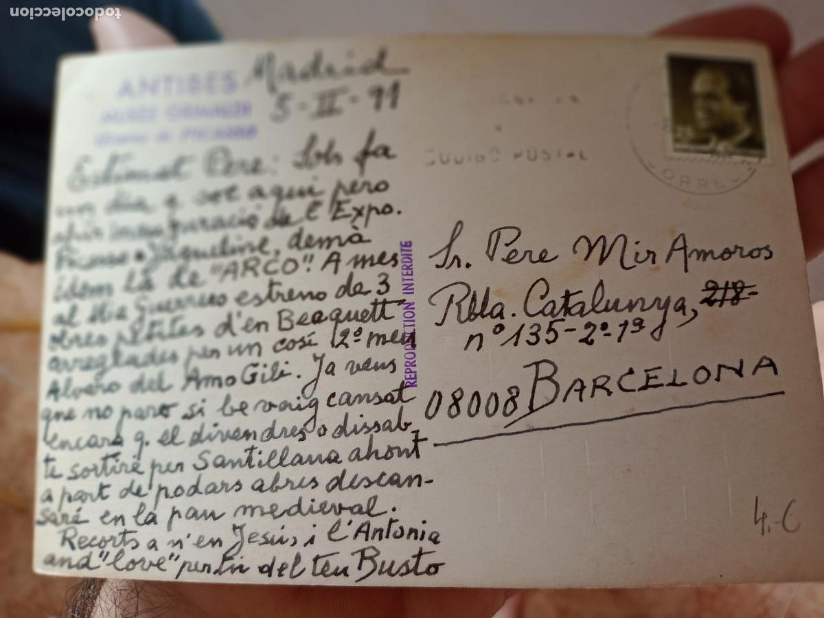 Postales: Picasso. Postal del Musee Grimaldi de Antibes - Foto 2