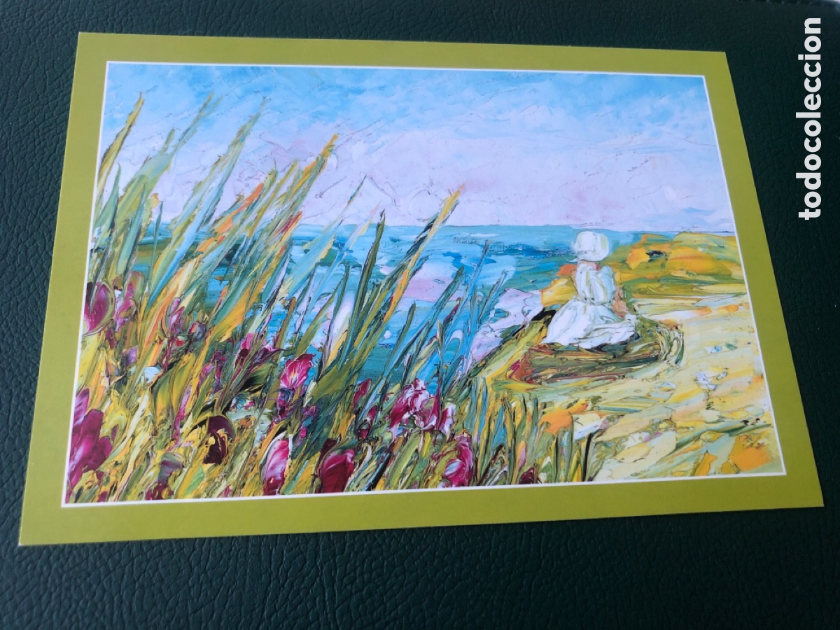 Postales: postal Ni&ntilde;a junto al mar. Asociaci&oacute;n pintores con la boca y con el pie. Sin circular. ASM