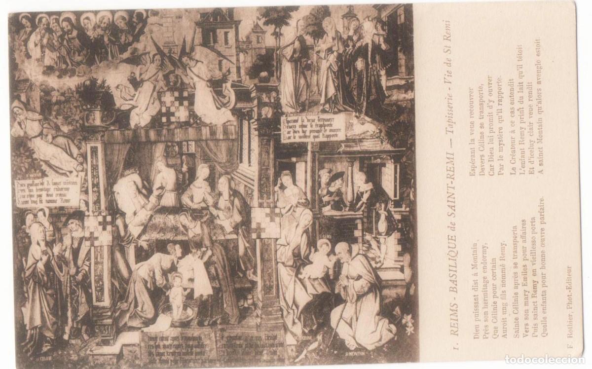 Cartes Postales: Postal principios del XX -T&aacute;piz-Reims-Bas&iacute;lica de Sant-Remi-Vida de San Remi-