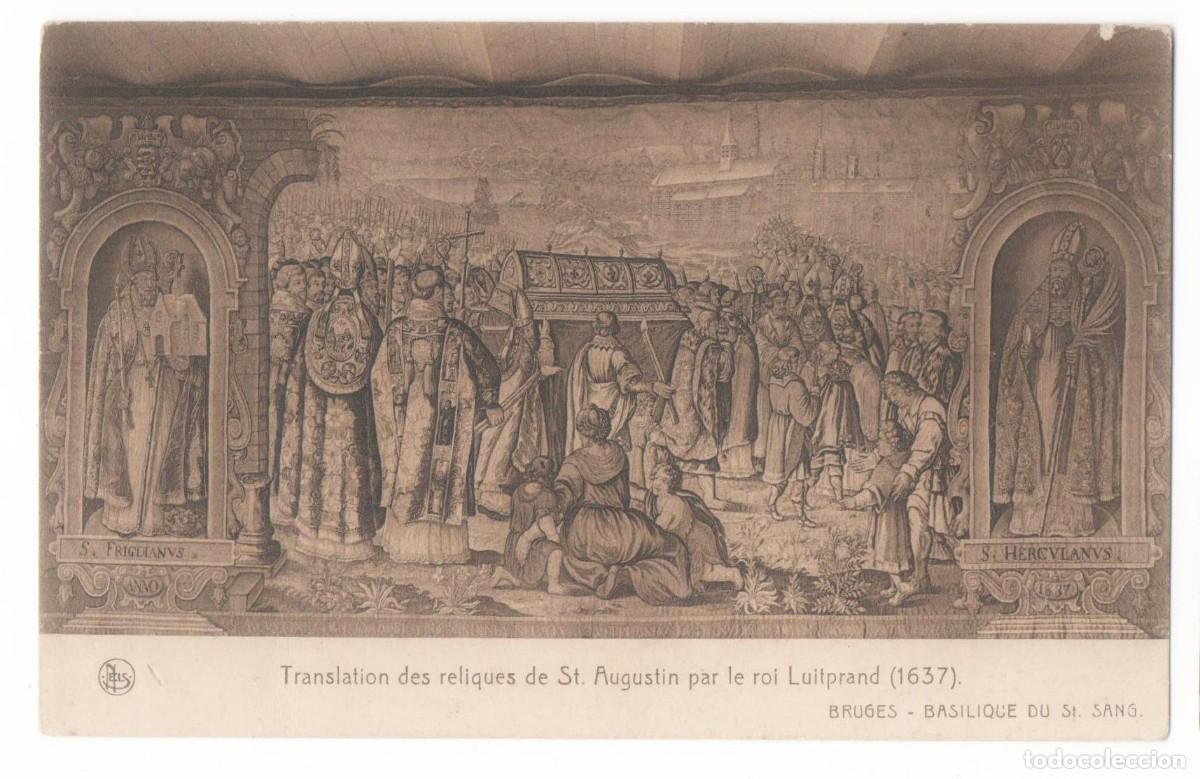 Postales: Postal principios del XX -Pintura-Brujas- Bas&iacute;lica de San Juan- Traslado reliquias de San Agust&iacute;n