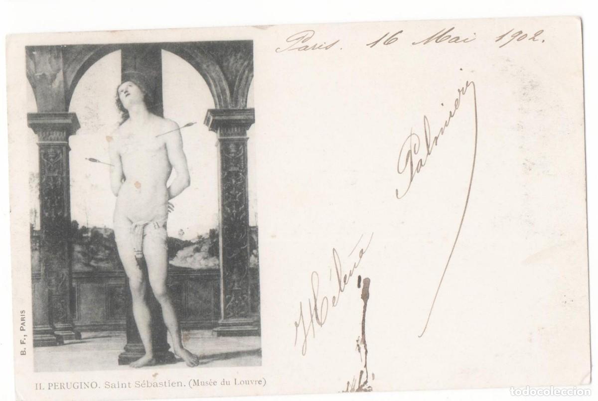 Postales: Postal principios del XX -Museo de Louvre-Perugino-San Sebasti&aacute;n--circulada-