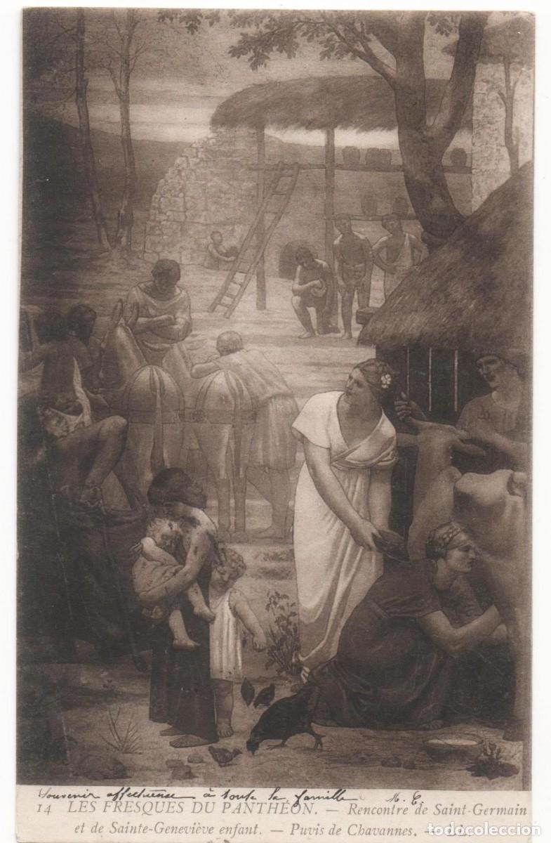 Cartes Postales: Postal principios del XX- Los frescos del Pante&oacute;n-Puvis de Chavannes-circulada-