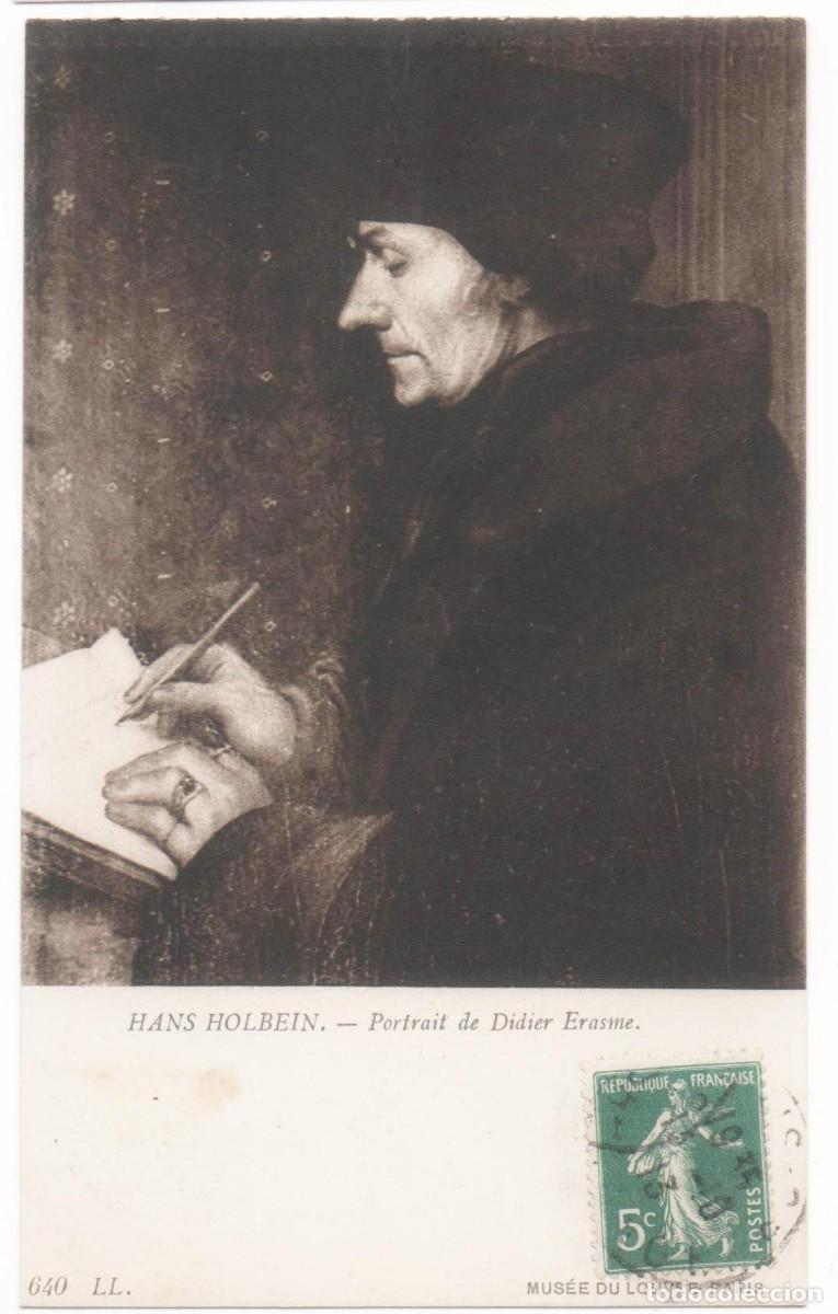 Postales: Postal principios del XX-Hans Holbein-Retrato de Erasmo- Circulada-
