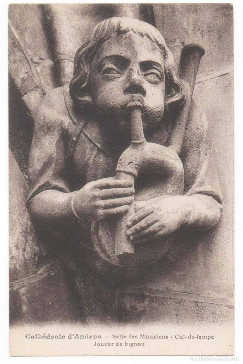 Postales: Postal principios del XX-Escultura- Catedral de Amiens-Sala de los M&uacute;sicos--sin circular-
