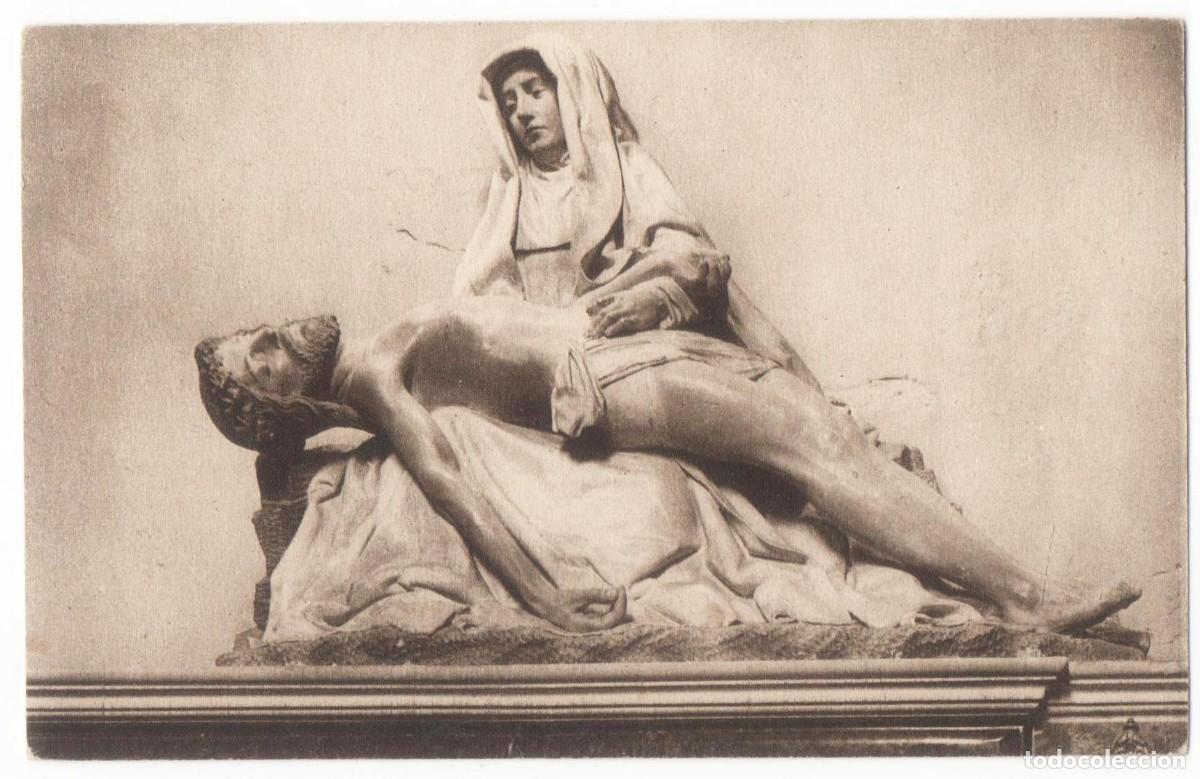 Postais: Postal a&ntilde;os 40-Escultura-Solesmes-La Piedad-Escrita-