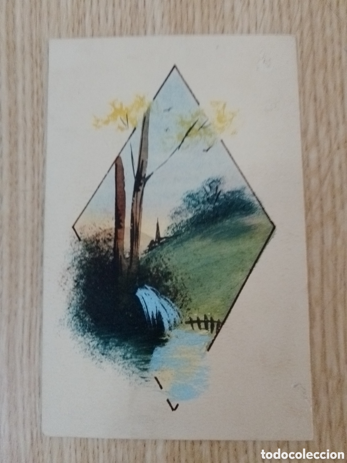 Postkarten: postal bosque pintada a mano antigua escrita