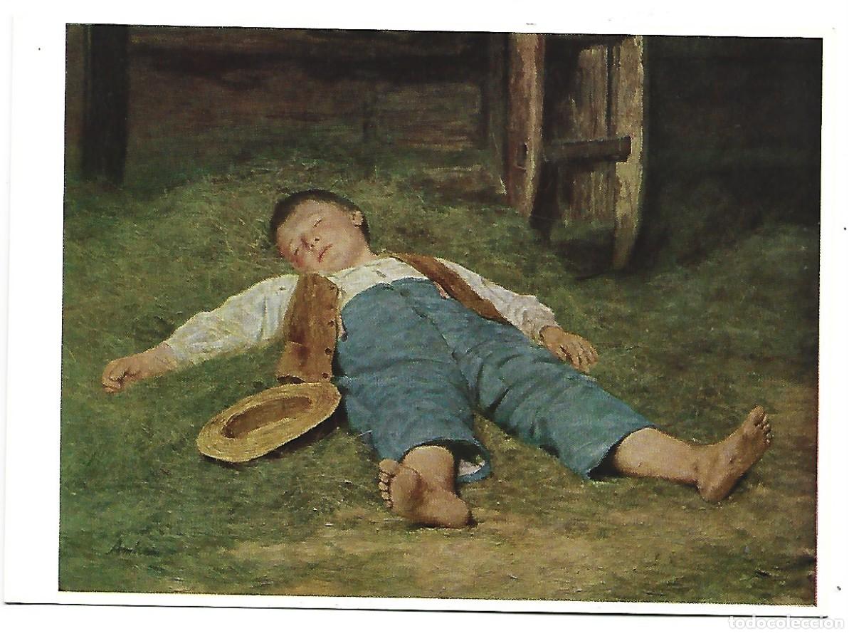 Postkarten: ALBERT ANKER.- SCHLAFENDER KNABE IM HEU