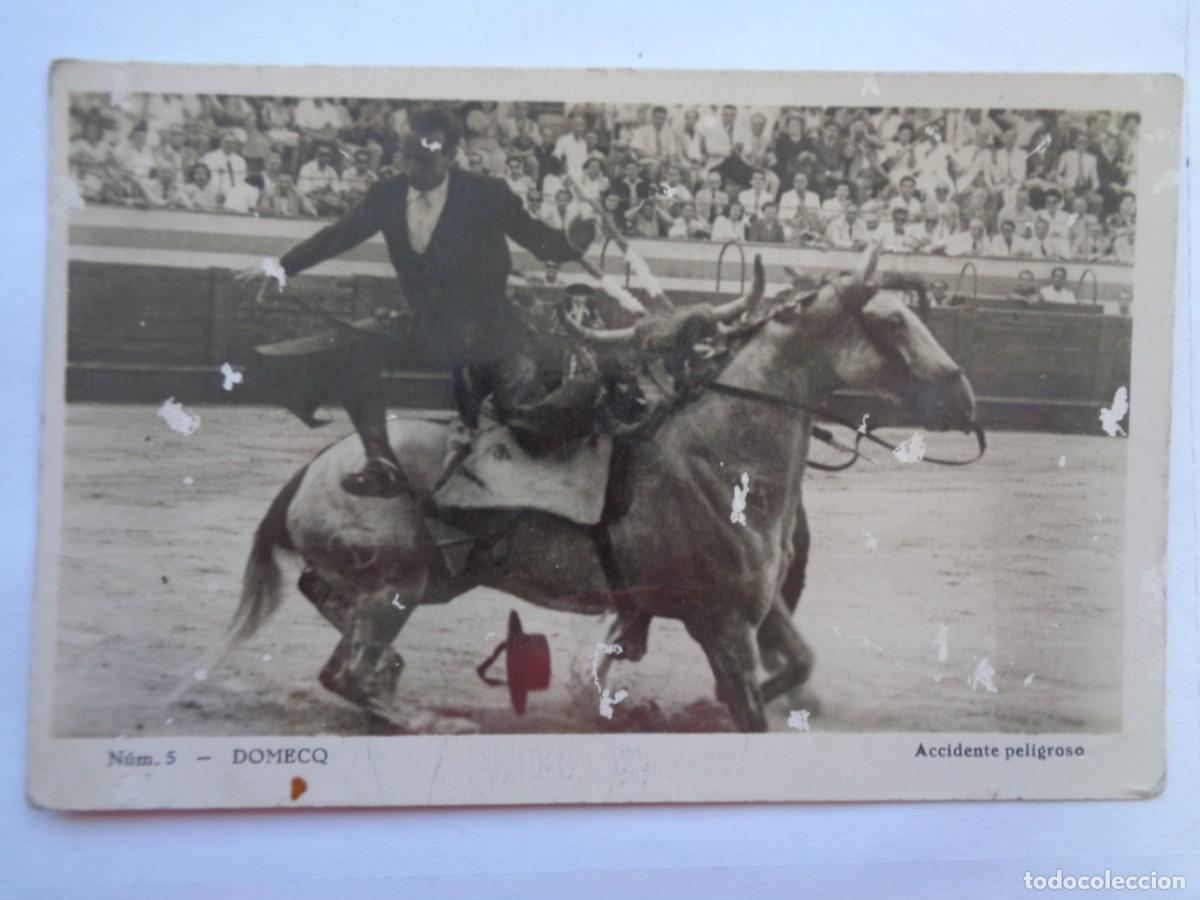 Cartes Postales: POSTAL DE TAUROMAQUIA : FOTO DEL REJONEADOR DOMECQ , ACCIDENTE PELIGROSO . A&Ntilde;OS 40 - 50