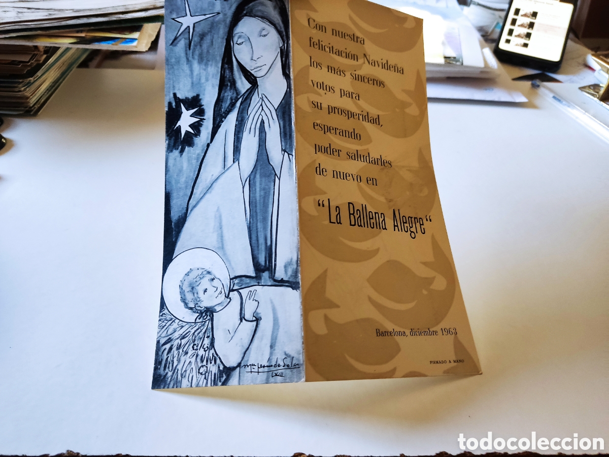 Cartes Postales: Postal dibujo de Mar&iacute;a Jes&uacute;s De Sola FIRMADO a mano por la artista Felicitaci&oacute;n de La Ballena Aleg