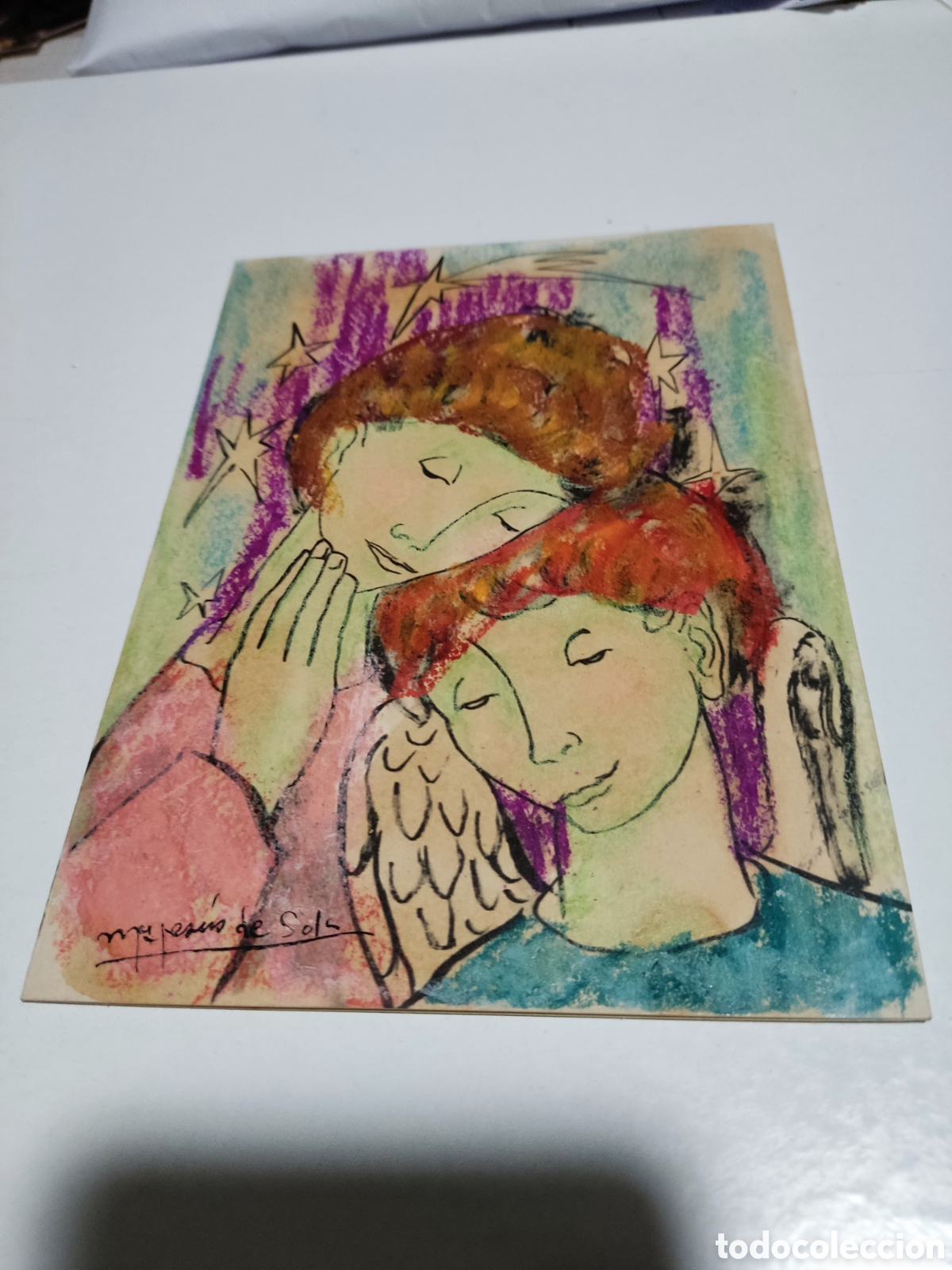 Postales: Postal dibujo de Mar&iacute;a Jes&uacute;s De Sola pintado y firmado por la artista