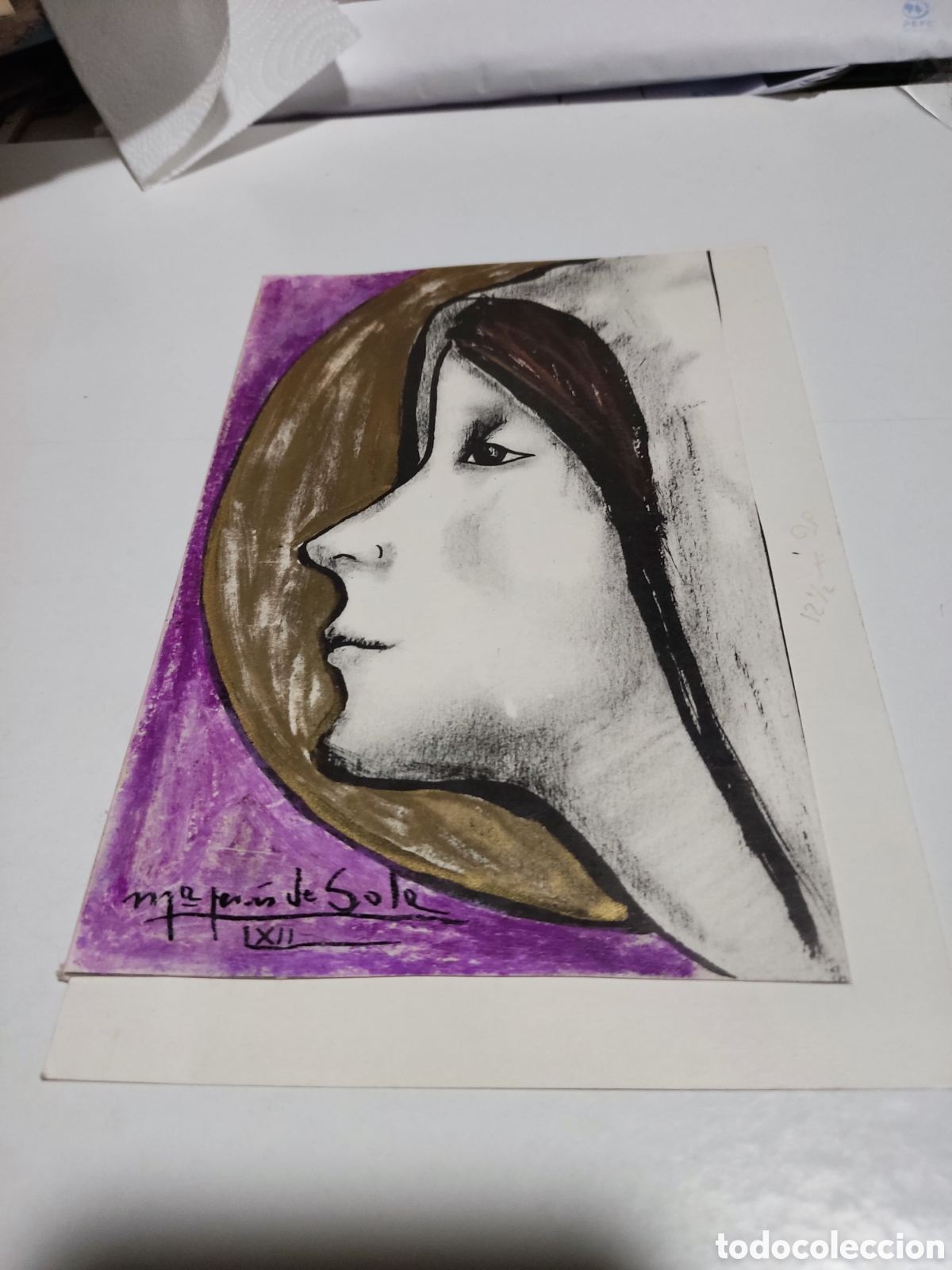 Postales: Postal dibujo de Mar&iacute;a Jes&uacute;s De Sola parte de la postal pintado a mano
