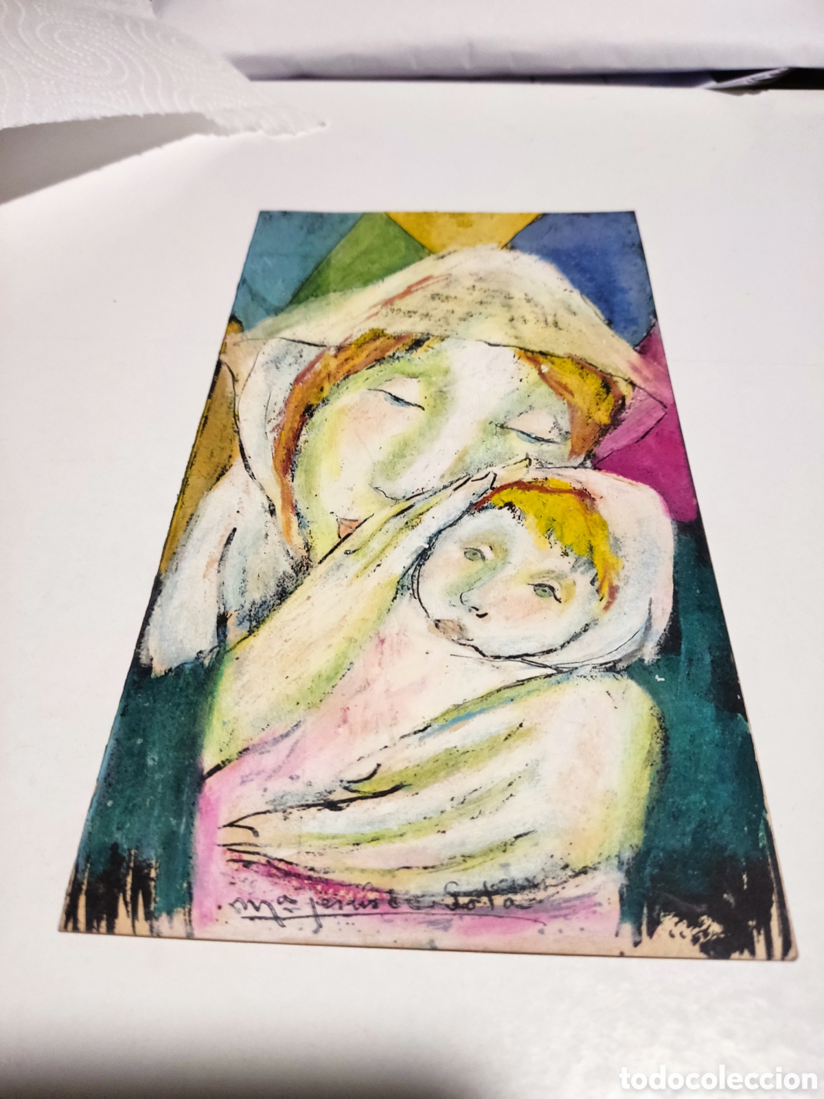 Postales: Postal dibujo de Mar&iacute;a Jes&uacute;s De Sola pintado y firmado por la artista