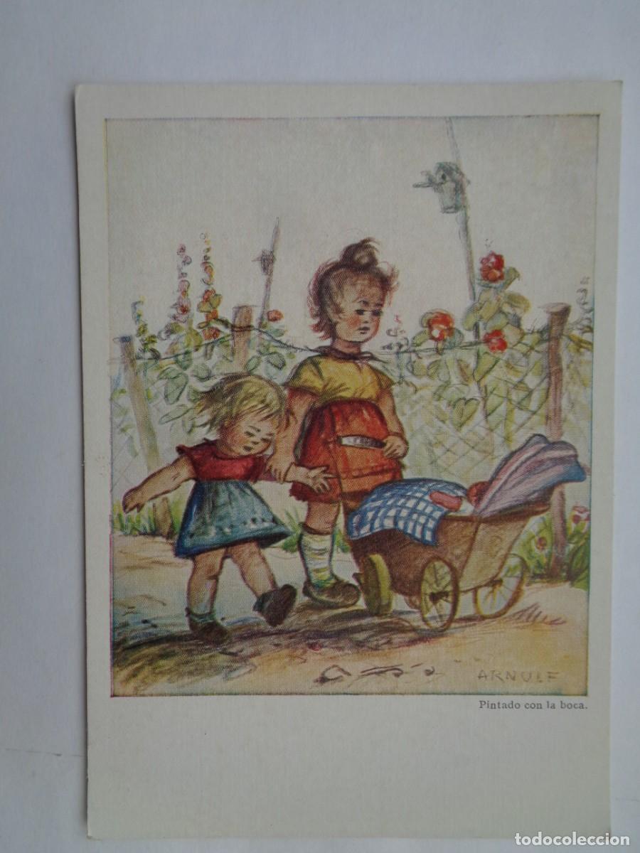 Cartes Postales: POSTAL DE DIBUJO PINTADO CON LA BOCA POR ARNULF : PASEO INFANTIL . A&Ntilde;OS 50