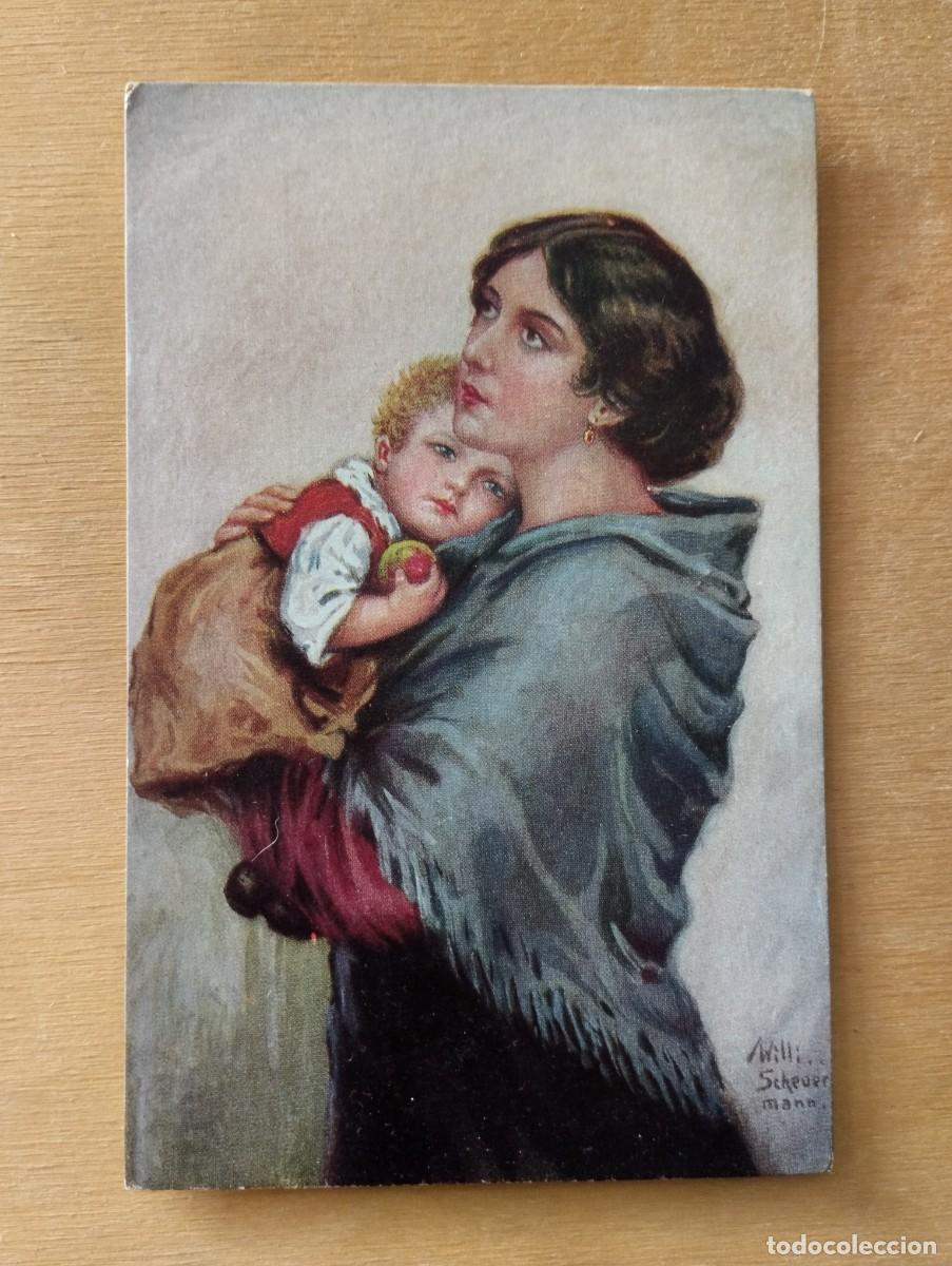 Postkarten: Postal de obra de arte Vaterlos de Willi Scheuermann. Virgen con ni&ntilde;o