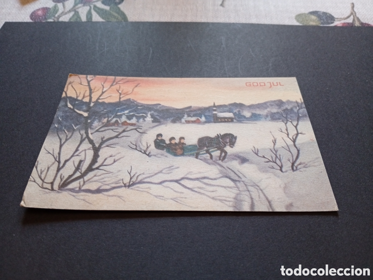 Postales: Postal Noruega sello, dibujo ni&ntilde;os publo nieve