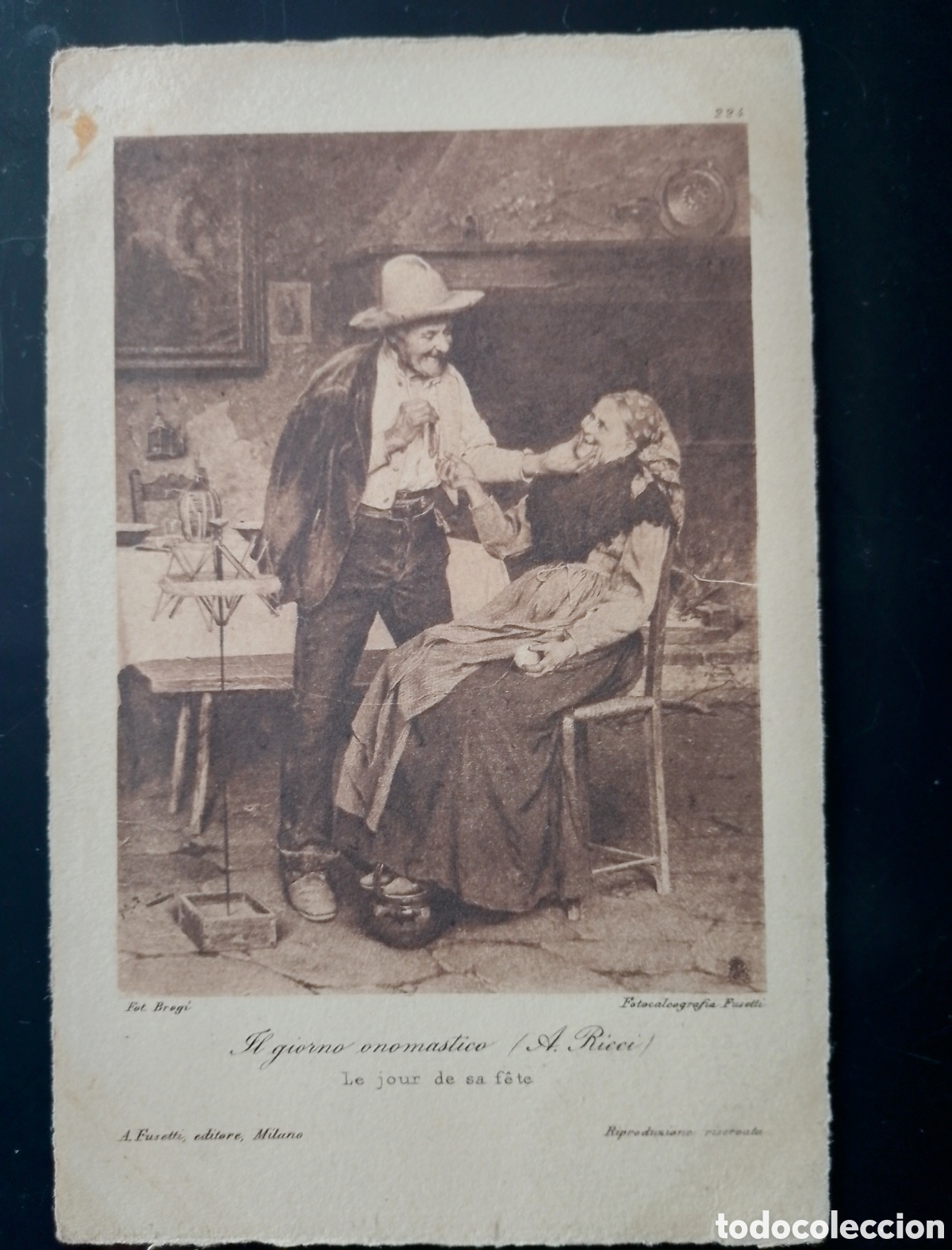 Postkarten: Postal &rdquo;Il giorno onom&aacute;stico&rdquo;. Antonio Ricci. Foto calcograf&iacute;a Fussetti. Mil&aacute;n.