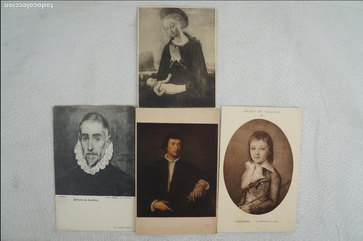 Postais: Conjunto de 4 postales con obras de arte - Retratos y Virgen