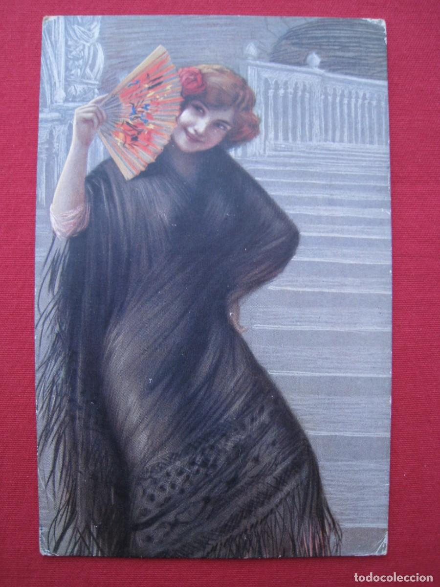 Postales: POSTAL - MUJER CON ABANICO - A. SCROCCHI - MILANO. - Foto 1