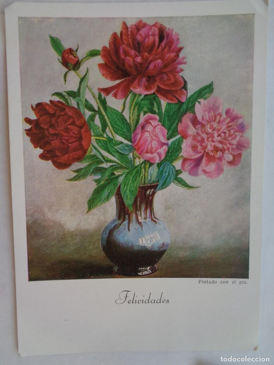 Postcards: POSTAL DE CUADRO DE CARLOS PASCHE : JARRON DE FLORES . PINTADO CON EL PIE, A&Ntilde;OS 60