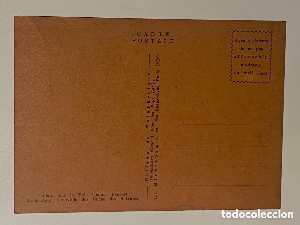 Postales: POSTAL: COLLAGE PAR LE T.S. JACQUES PR&Eacute;VERT. PAR&Iacute;S - Foto 2
