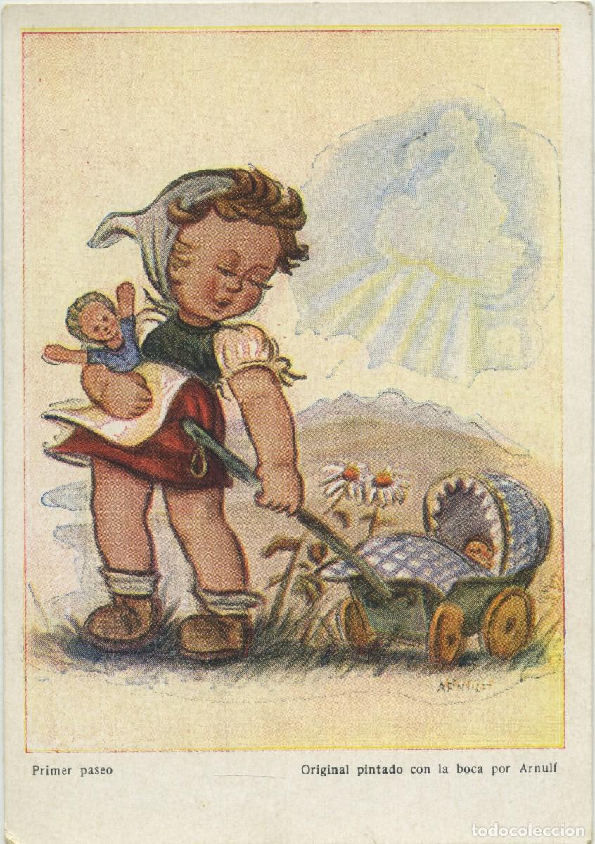 Postcards: N&ordm; 103-PRIMER PASEO. Original pintado con la boca por Arnulf. Sin circular. ED. ARTIS-MUTI DE LOS AR