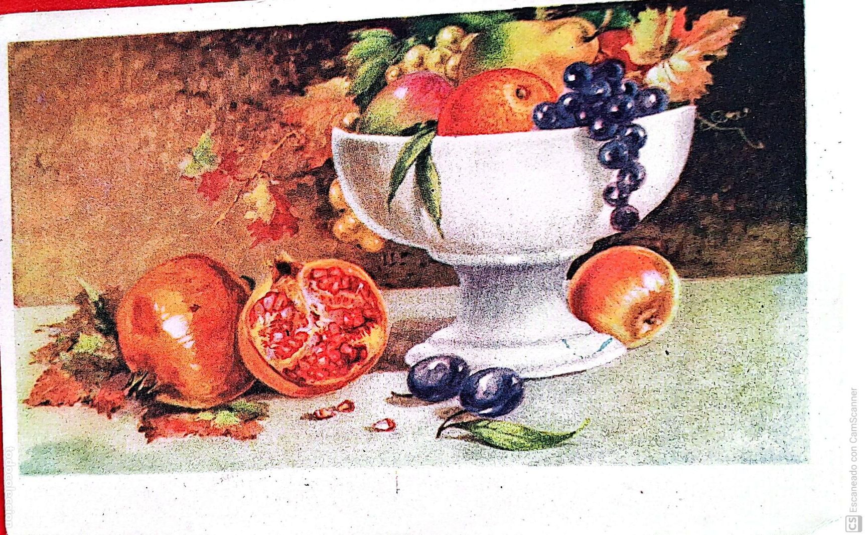 Postais: Bodeg&oacute;n con jarr&oacute;n, granadas y frutas. Serie Viena de PD. Nueva. Color