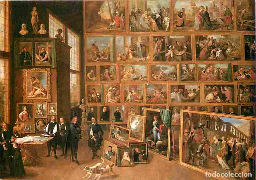 Postais: Art - Peinture - David Teniers - L'archeveque L&eacute;opold Guillaume contemplant les peintures de sa gale