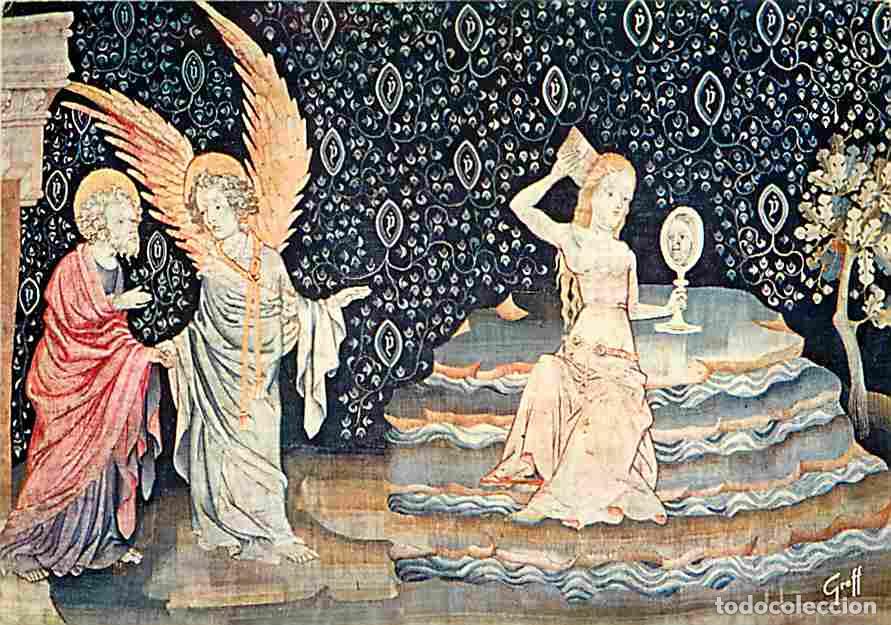 Cartoline: Art - Tapisserie - Ch&acirc;teau d'Angers - Tapisserie de l'Apocalypse - Vision de la Grande Prostitu&eacute;e -