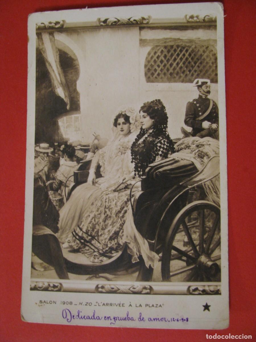 Postales: POSTAL SALON 1908. LARRIV&Eacute;E A LA PLAZA. ESCRITA. 1908 - Foto 1