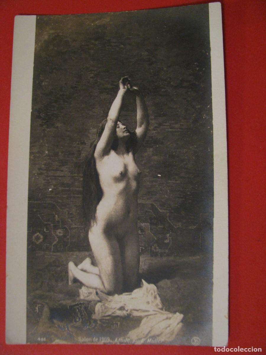 Postales: ANTIGUA POSTAL. SALON 1909. ETUDE, E. MULLER. - Foto 1