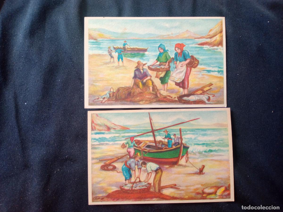 Postales: 2 postales. Dibujos de pesca - Foto 1