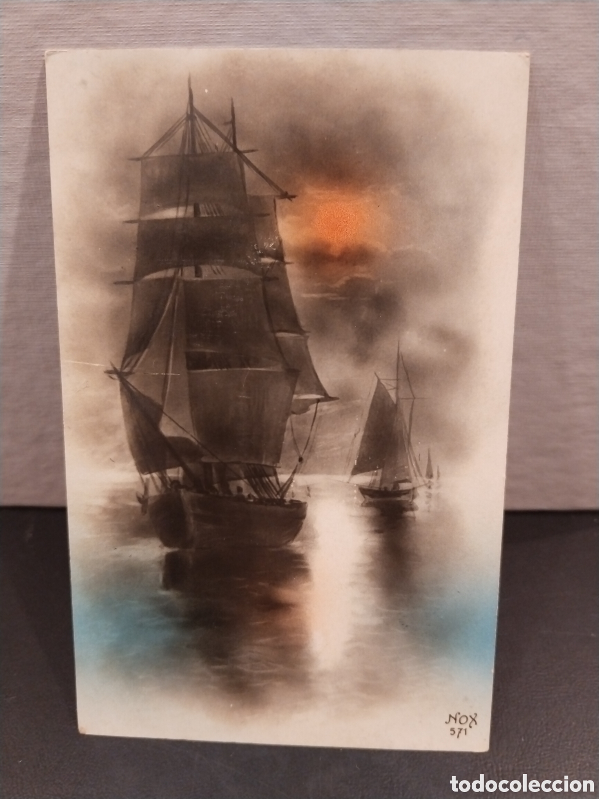 Postales: Postal de Pintura. Barcos navegando - Foto 1