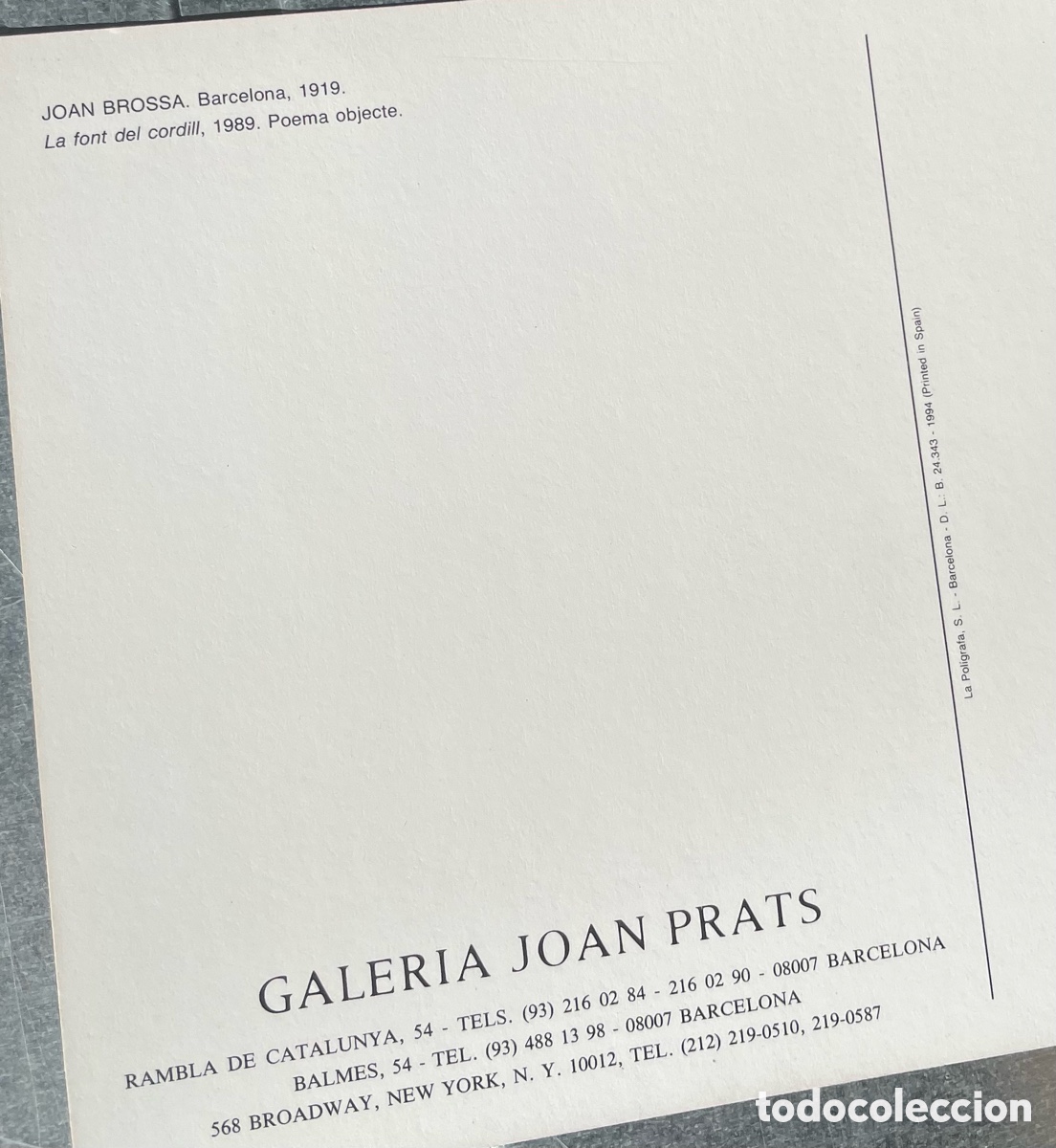 Postales: Brossa, Joan Postales Poema Objecte, 1989 - Foto 3