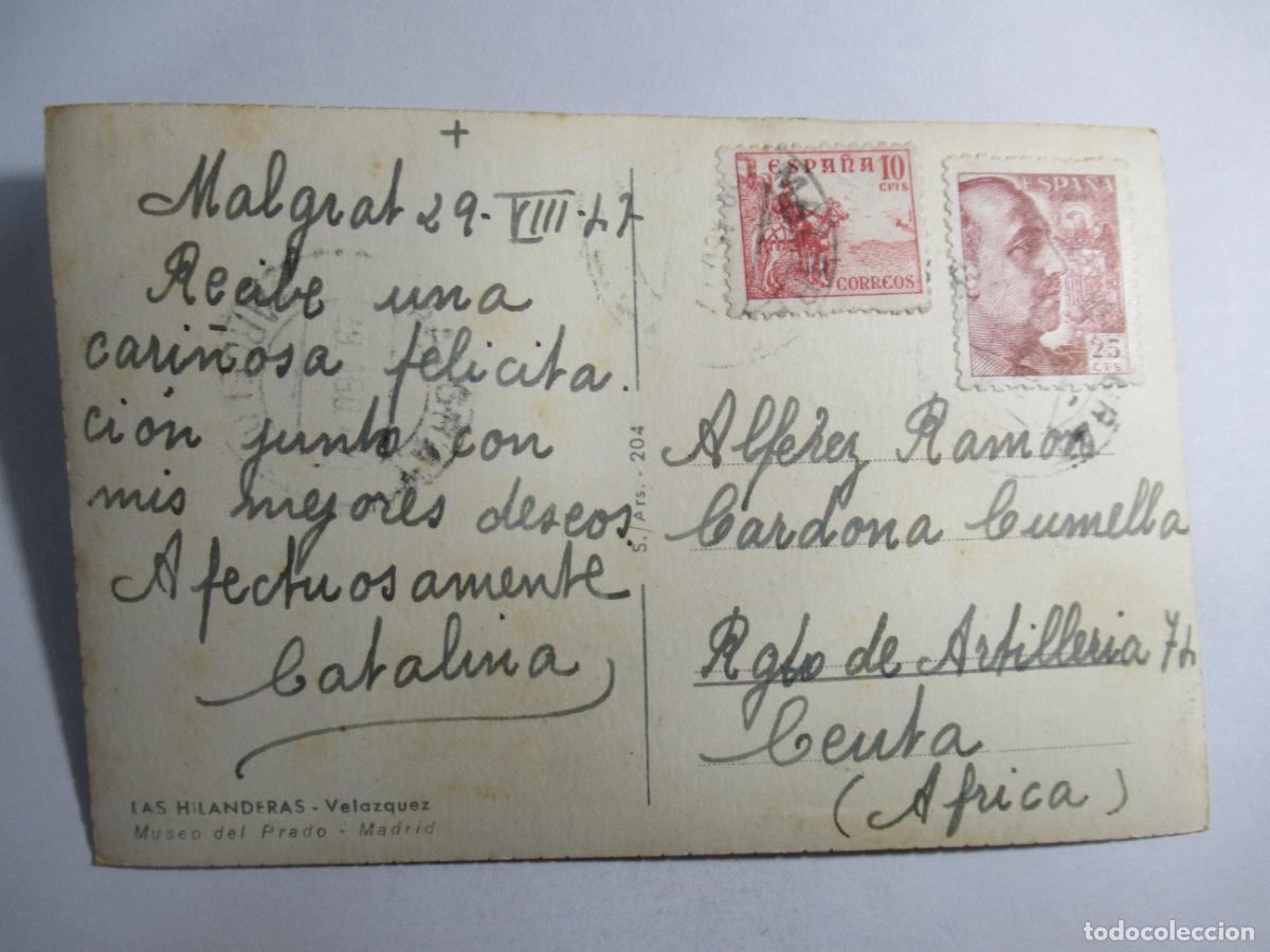 Postales: Vel&aacute;zquez - Las Hilanderas - Circulada en 1947 - Foto 2