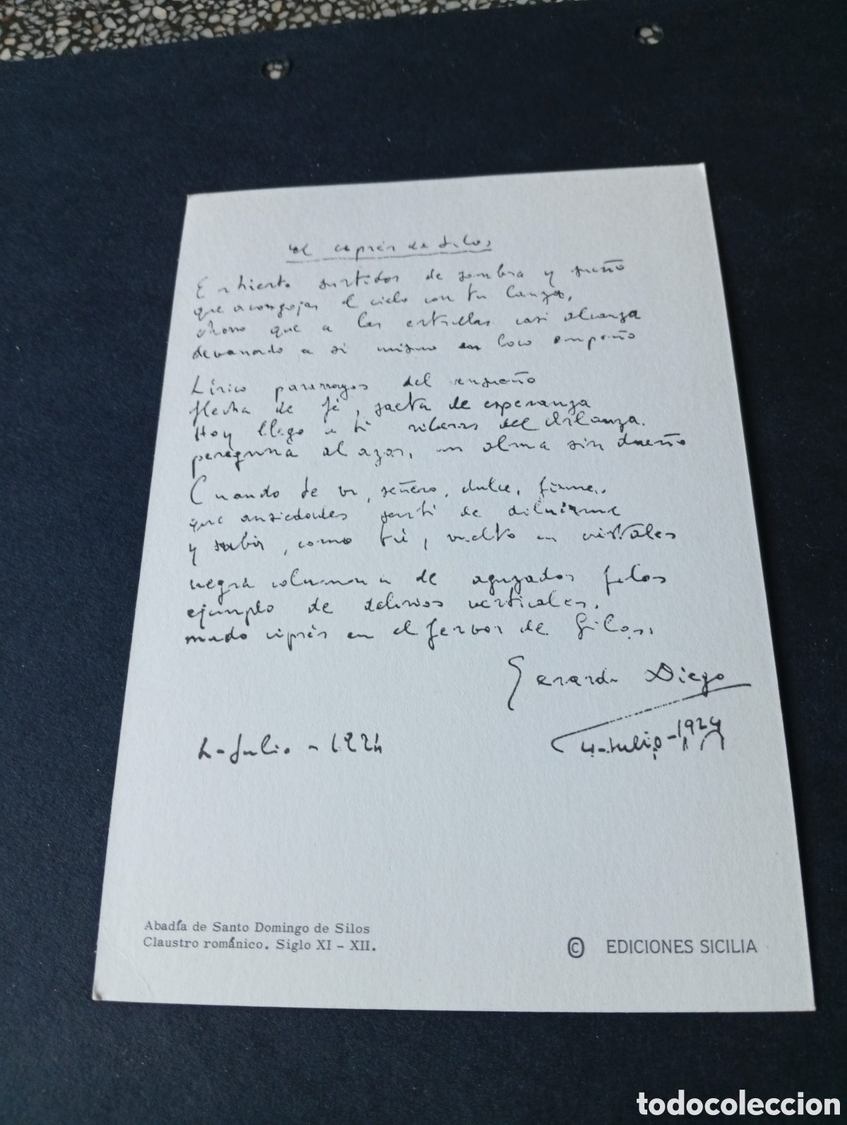 Postales: Postal Al Cipr&eacute;s de Silos, Gerardo Diego - Foto 2