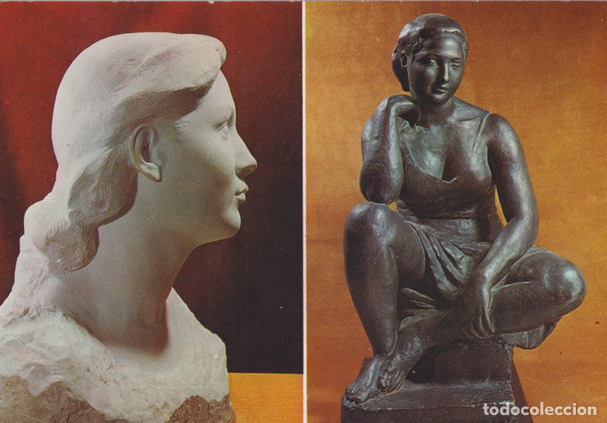 Postales: MUSEO CLARA, RETRATO (1948) MARMOL MUJER SENTADA (1939) BRONCE - ESCUDO DE ORO N&ordm;16 - S/C