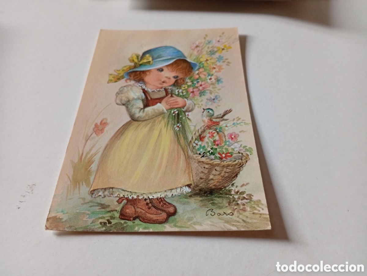 Postales: Postal dibujo ni&ntilde;a flores, Bar&oacute;