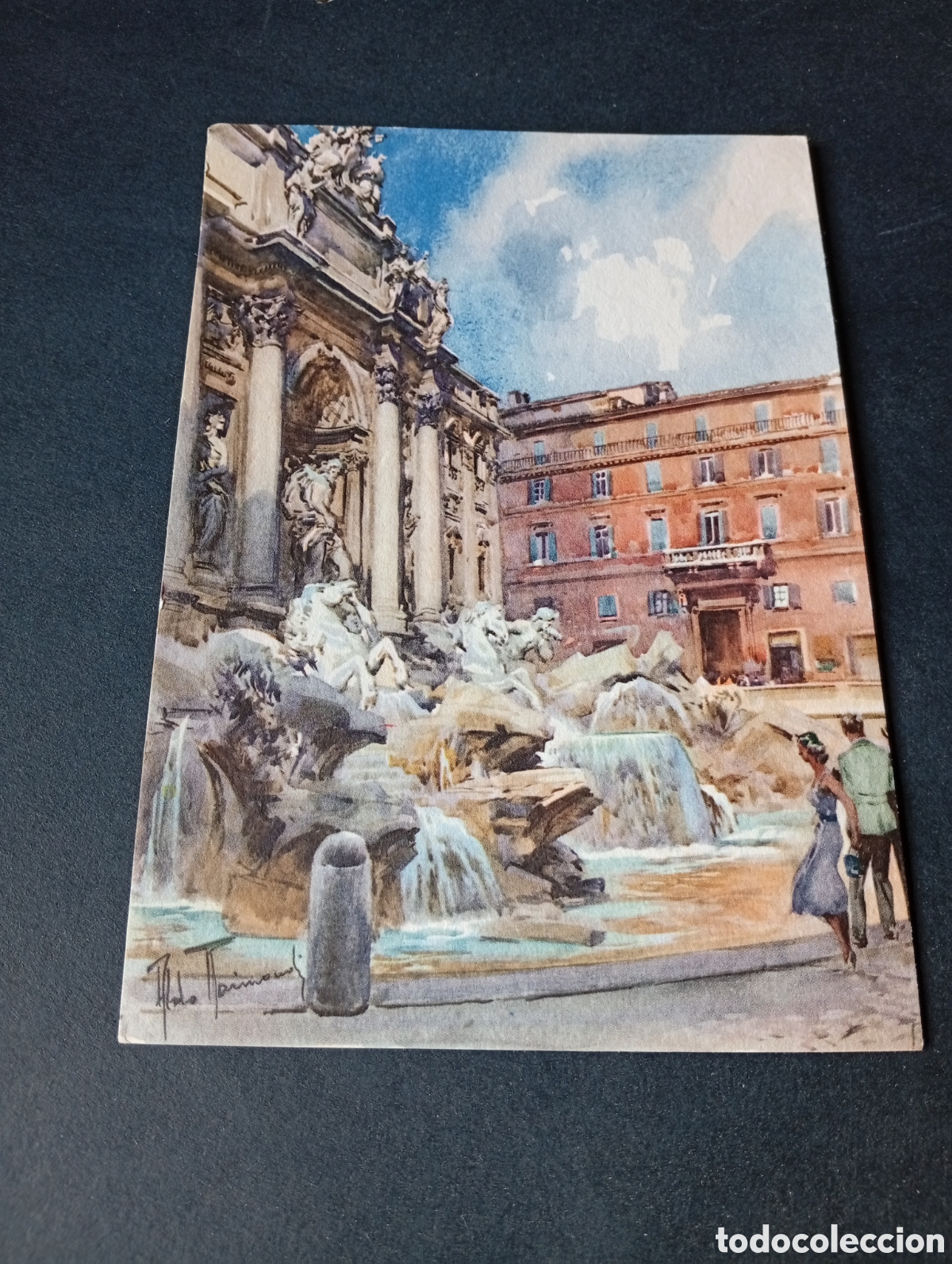 Postales: Postal dibujo fontana de Trevi