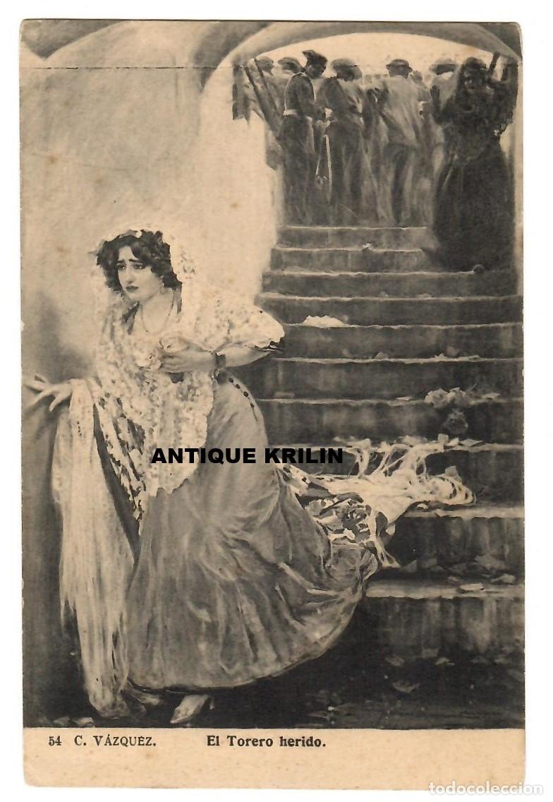Postales: C, V&Aacute;ZQUEZ N&ordm; 54 EL TORERO HERIDO / EDICION FOTO LACOSTE / SIN FRANQUEAR