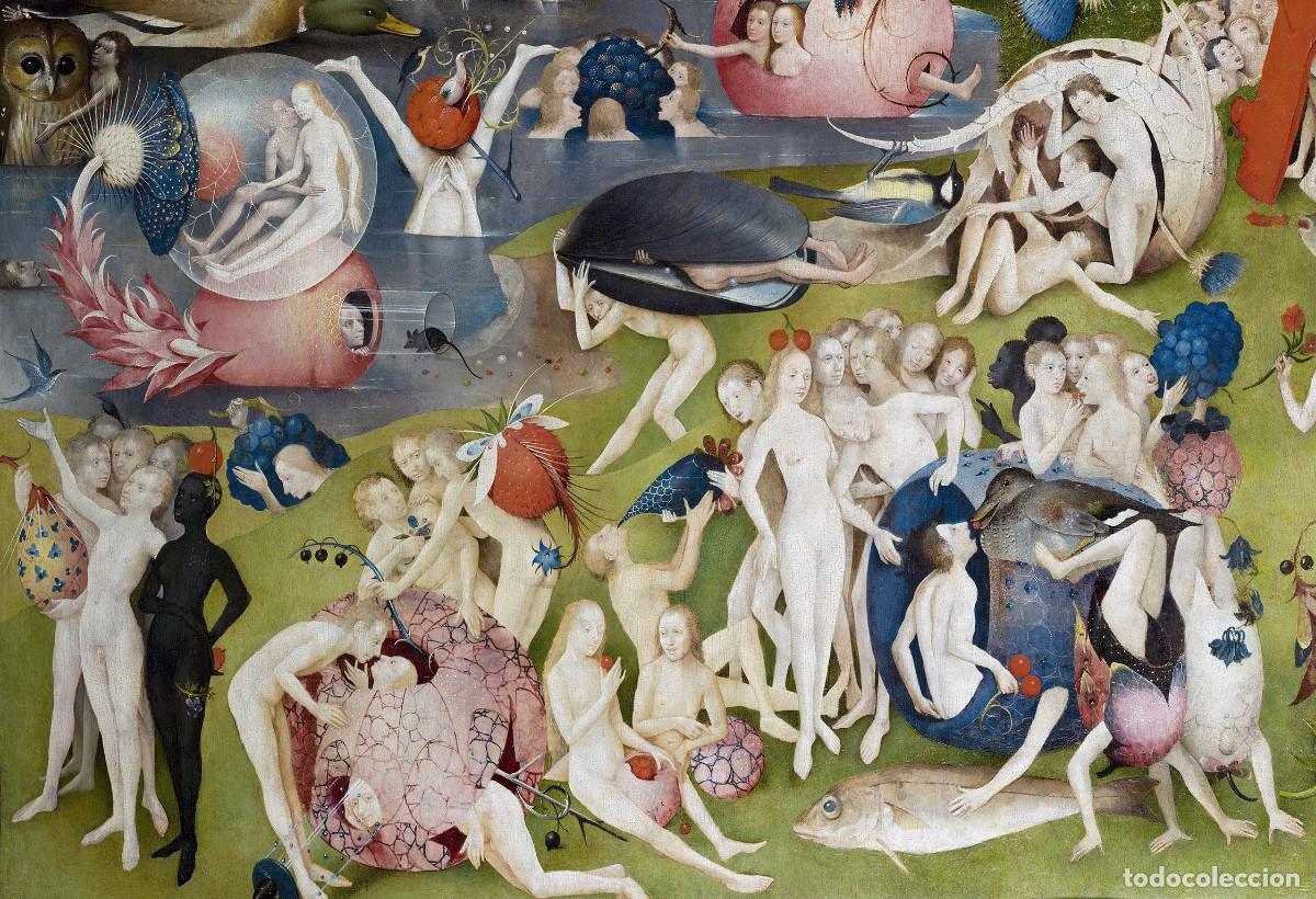Postales: Postal de El Fest&iacute;n de los Sentidos (detalle del cuadro El Jard&iacute;n de las Delicias) de El Bosco. Arte