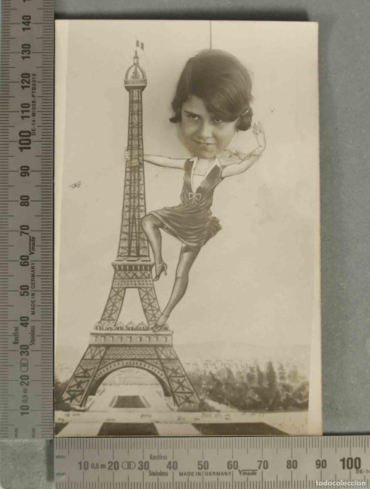 Postales: FOTOGRAFIA POSTAL. MONTAJE MUJER EN TORRE EIFFEL - Foto 1