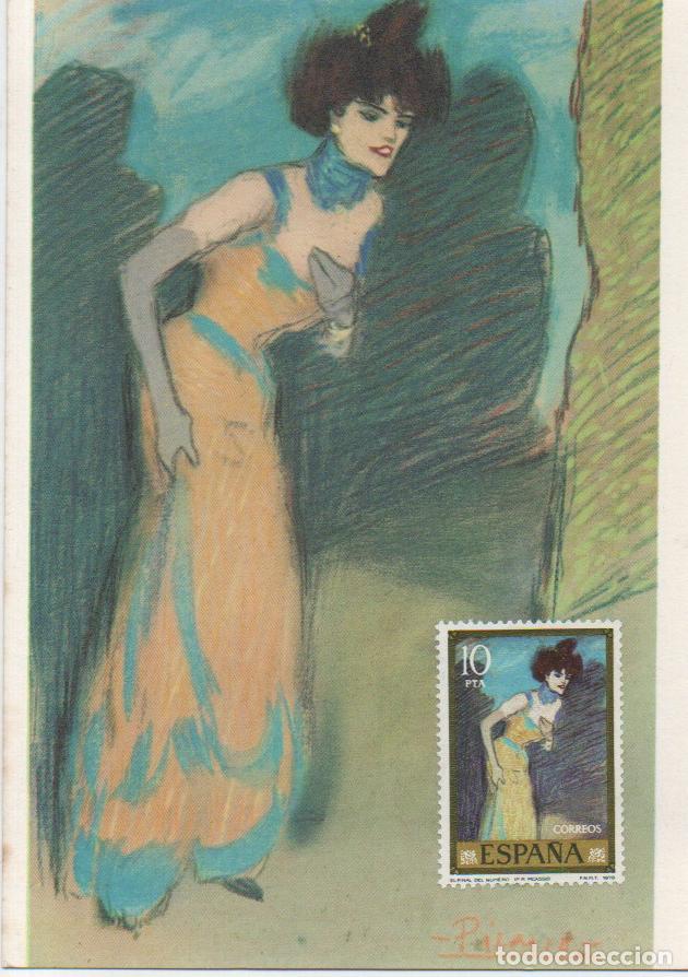 Postales: Picasso, Al final del n&uacute;mero (Yvette Gilbert) con el sello emitido en 1978