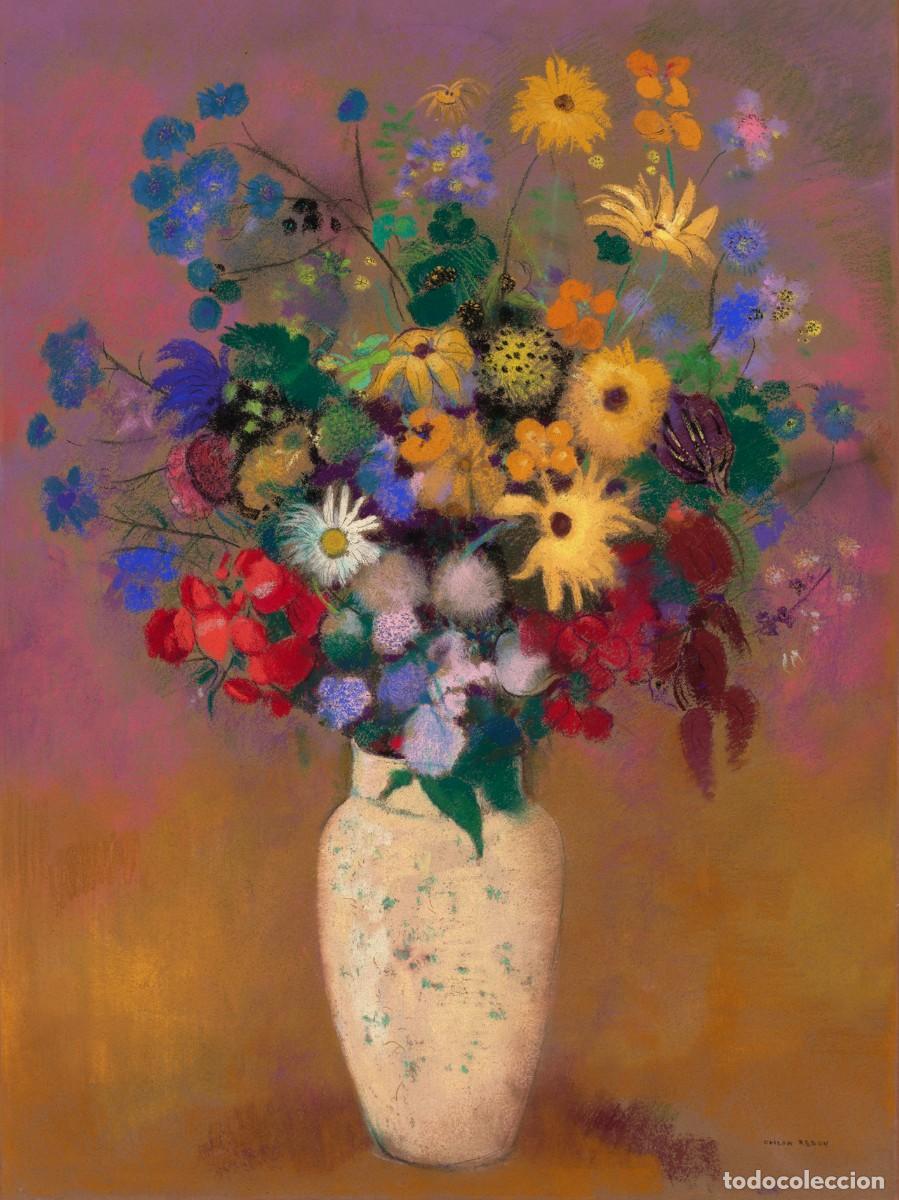 Postales: Postal del cuadro Vase of Flowers, de Odilon Redon. Pintura, Arte, Simbolismo, Jarr&oacute;n con Flores.