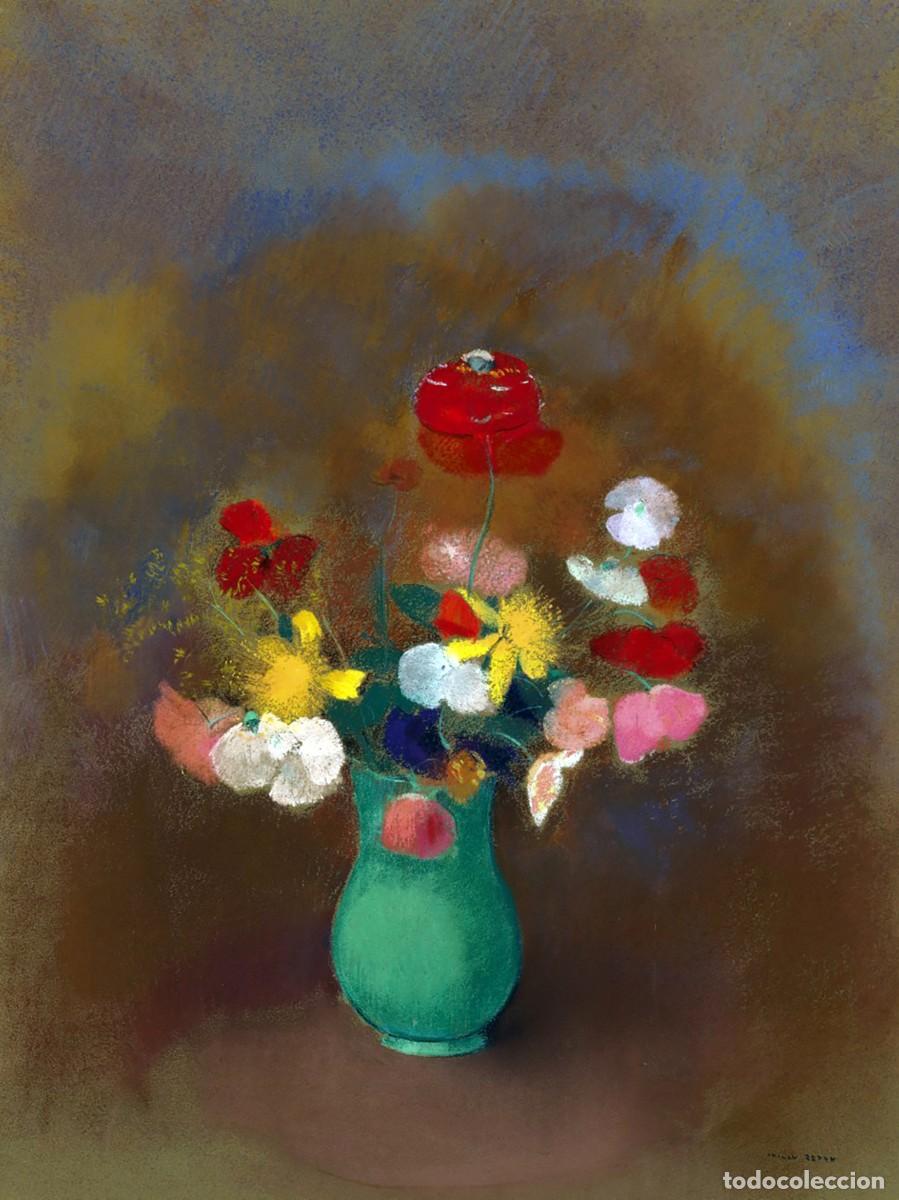 Postales: Postal del cuadro Coquelicots dans un Vase Vert, de Odilon Redon. Pintura, Arte, Simbolismo, Flores.