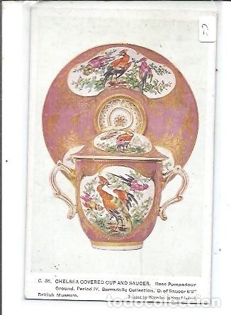 Postales: POST CARD C 36 CHELSEA COVERED CUP AND SAUCER ROSE POMPADOUR GROUND PERIODE IV BRITISH MUSEUM