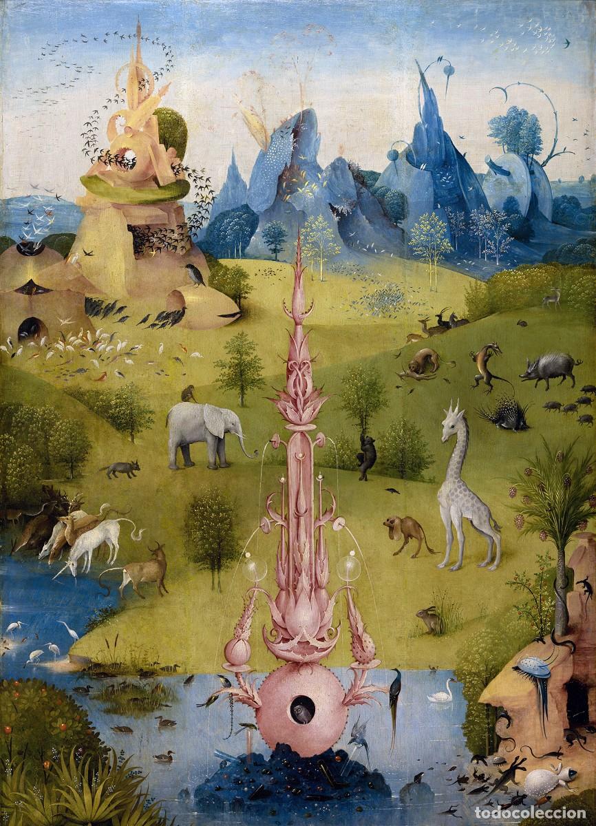 Postales: Postal de La Fuente del Para&iacute;so (detalle del cuadro El Jard&iacute;n de las Delicias) de El Bosco. Pintura