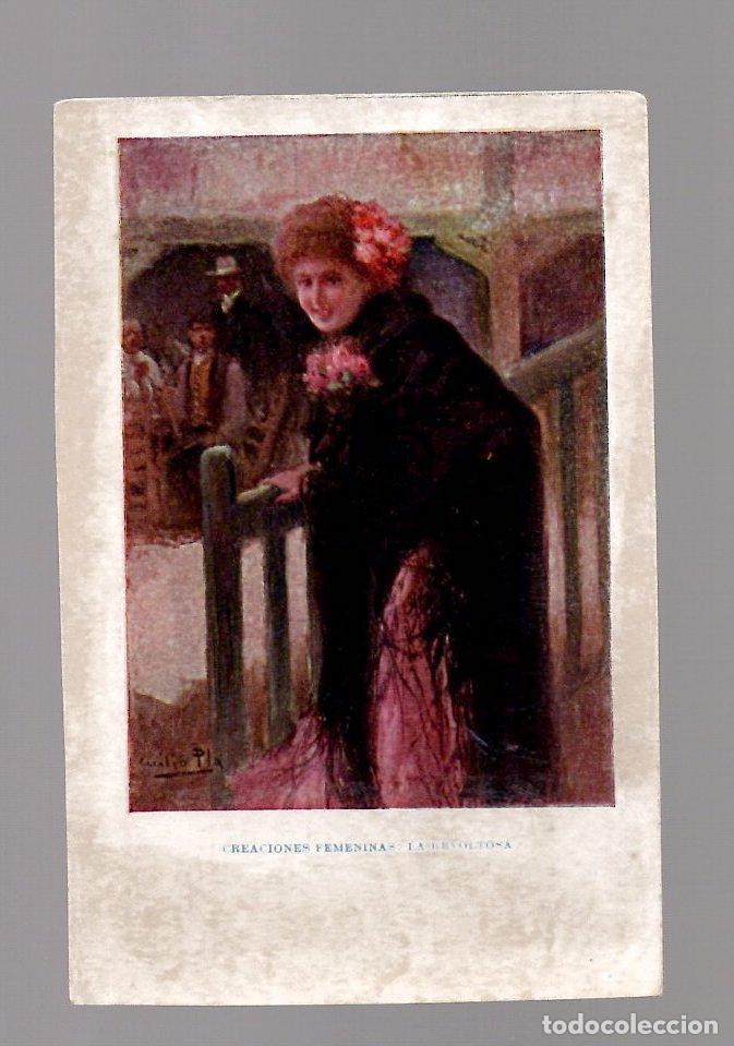 Postales: TARJETA POSTAL BLANCO Y NEGRO SERIE B N&ordm; 7 CREACIONES FEMENINAS LA REVOLTOSA. A&Ntilde;O 1903